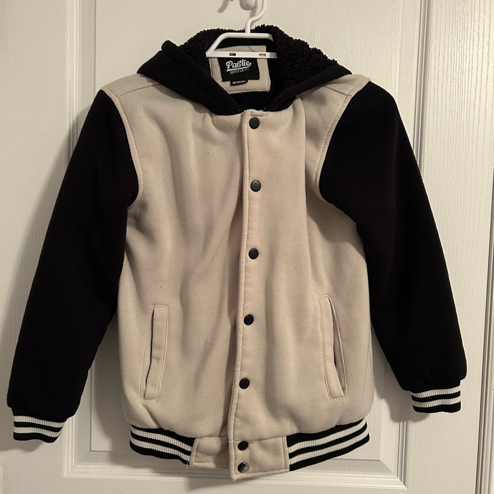 Kids Black and Cream Varsity Jacket